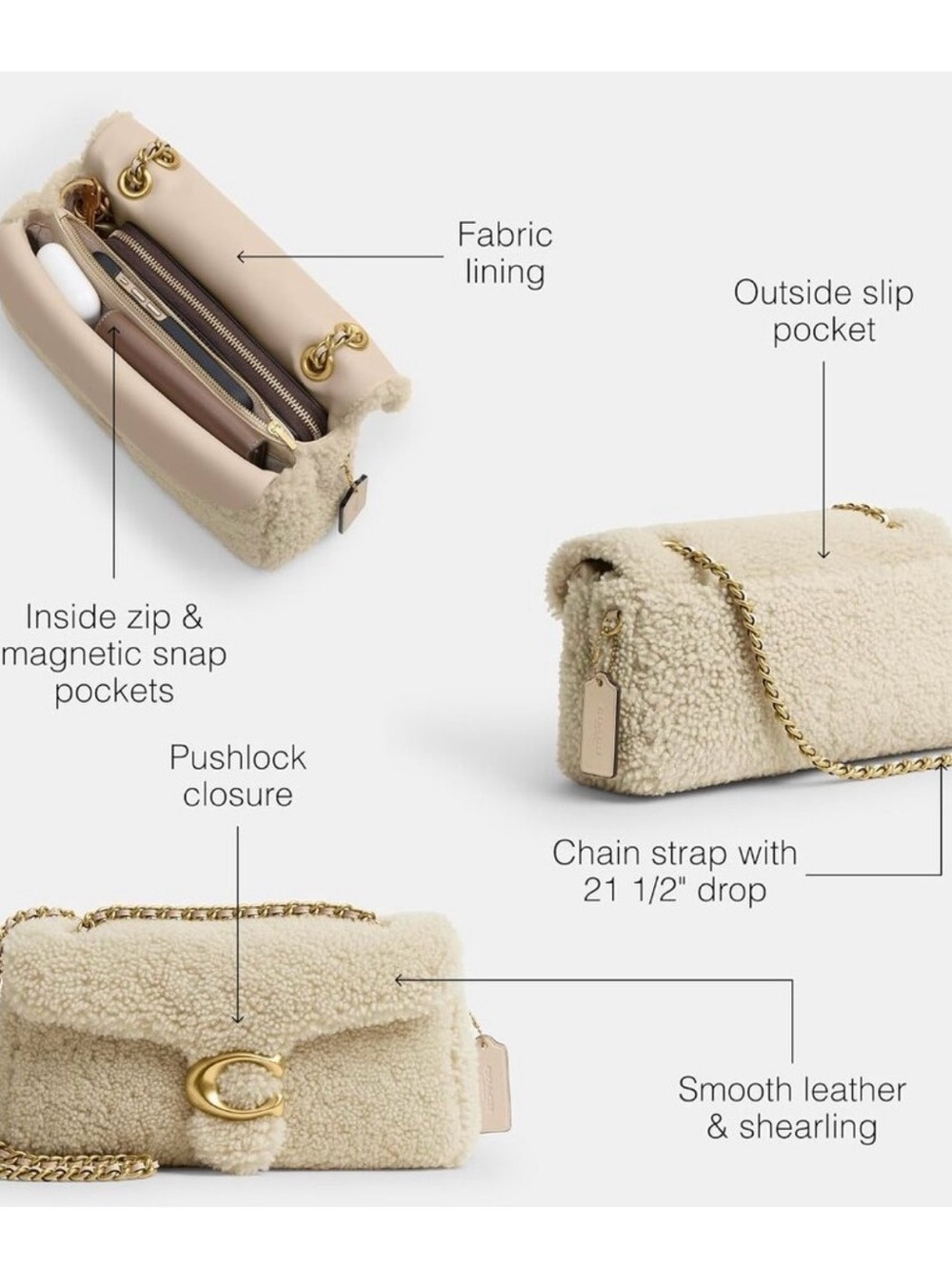 Coach Cream tabby 26 Shoulder Bag with Gold Chain - Picture 5 of 8